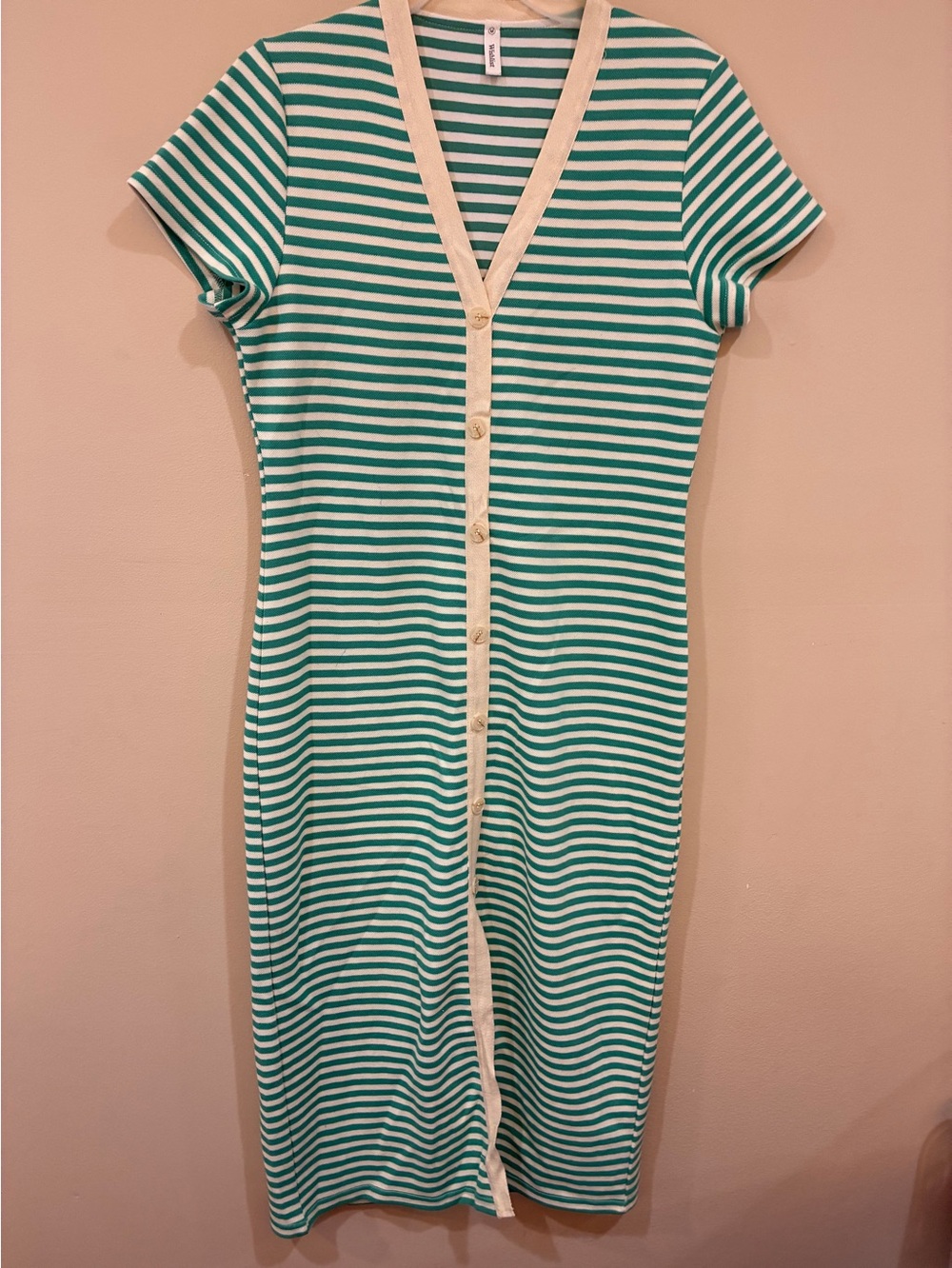 Wishlist Green‎ & Cream Striped Button-Front Knit Dress